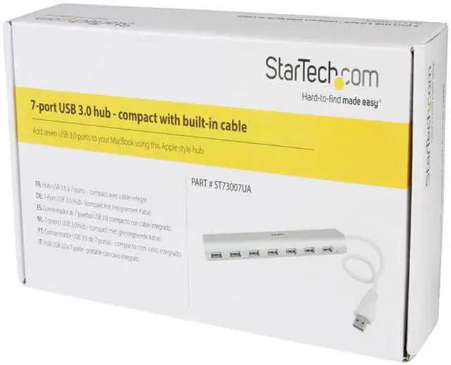 Alt view image 6 of 7 - StarTech ST73007UA StarTech.com 7 Port Compact USB 3.0 Hub with Built-in Cable - Aluminum USB Hub - Silver - USB - External - 7 USB Port(s) - 7 USB 3.0 Port(s)