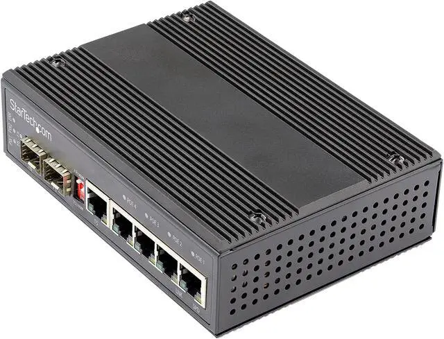 Main image of StarTech.com Industrial 6-Port Gigabit Ethernet Switch w/ 4 PoE RJ45 +2 SFP Slots