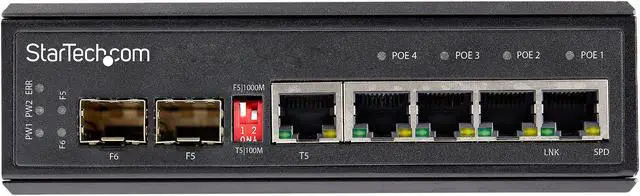 Alt view image 4 of 5 - StarTech.com Industrial 6-Port Gigabit Ethernet Switch w/ 4 PoE RJ45 +2 SFP Slots