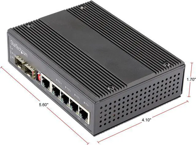 Alt view image 2 of 5 - StarTech.com Industrial 6-Port Gigabit Ethernet Switch w/ 4 PoE RJ45 +2 SFP Slots