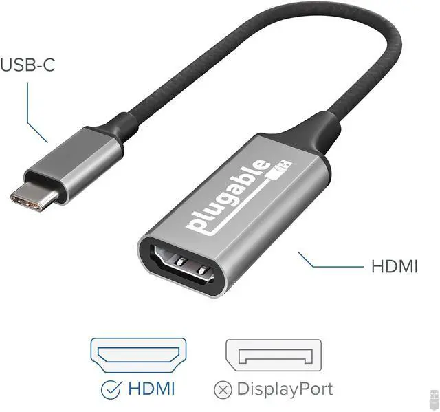 Alt view image 2 of 6 - Plugable USB C to HDMI 2.0 Adapter Compatible with 2018 iPad Pro, 2018 MacBook Air, 2018 MacBook Pro, Dell XPS 13 & 15, Thunderbolt 3 Ports & More (Supports Resolutions up to 4K@60Hz)