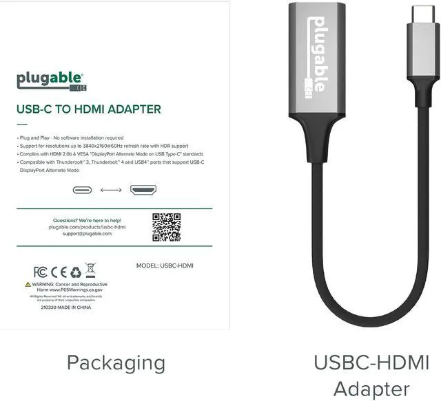 Alt view image 5 of 6 - Plugable USB C to HDMI 2.0 Adapter Compatible with 2018 iPad Pro, 2018 MacBook Air, 2018 MacBook Pro, Dell XPS 13 & 15, Thunderbolt 3 Ports & More (Supports Resolutions up to 4K@60Hz)