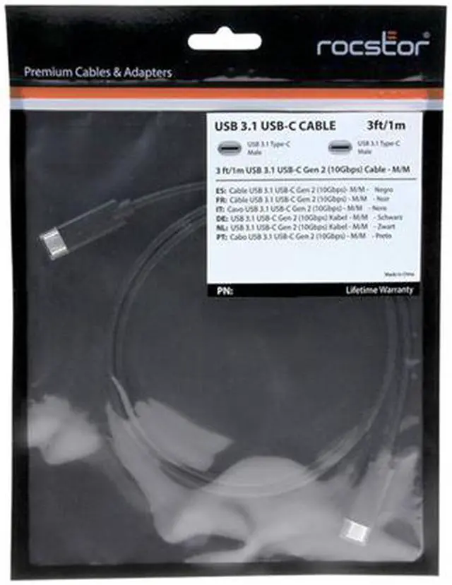 Alt view image 2 of 2 - ROCSTOR Y10C148-B1 3FT/1M USB-C TO USB-C CABLE M/M