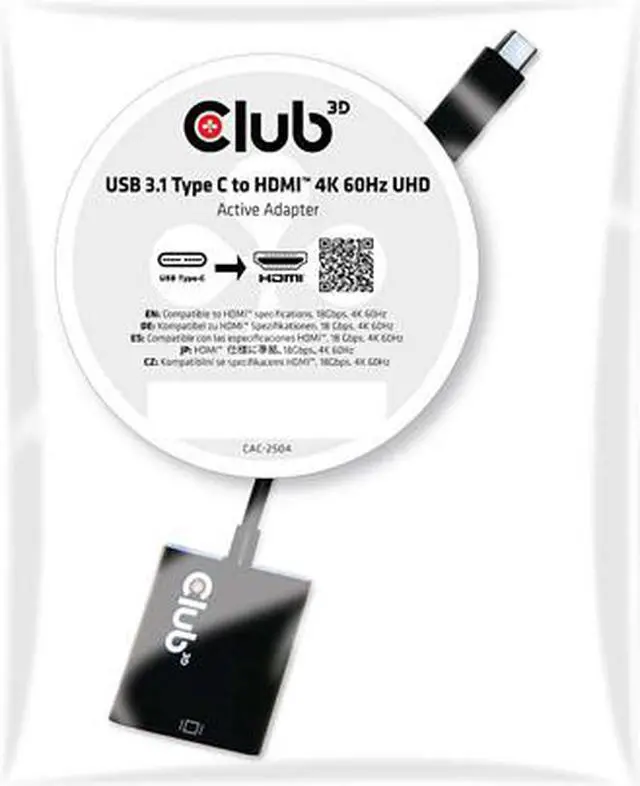 Alt view image 3 of 4 - Club 3D Usb 3.1 Type C To Hdmi 2.0 Uhd 4K 60Hz Active Adapter