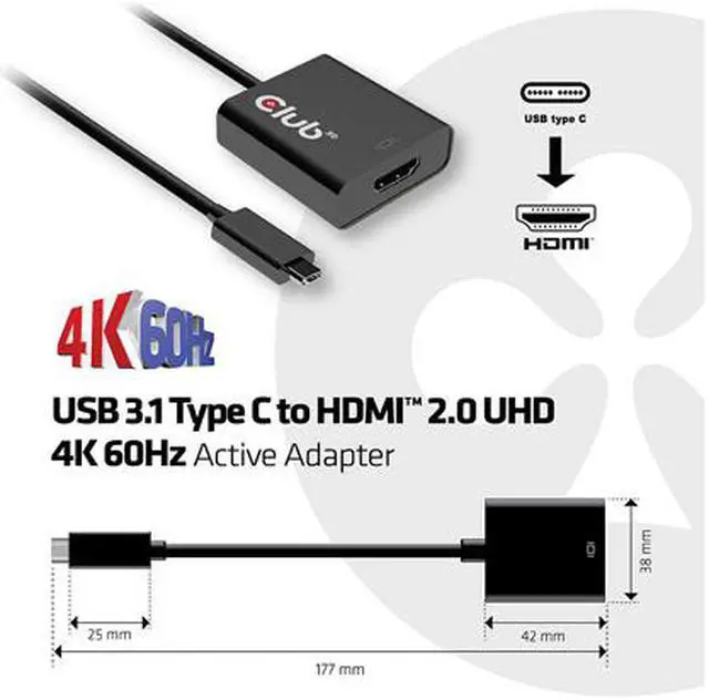 Alt view image 4 of 4 - Club 3D Usb 3.1 Type C To Hdmi 2.0 Uhd 4K 60Hz Active Adapter