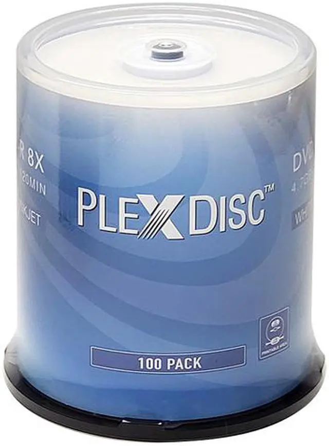 Main image of PlexDisc 4.7GB 8X DVD-R White Inkjet Hub Printable 100 Packs Disc Model 637-215-BX