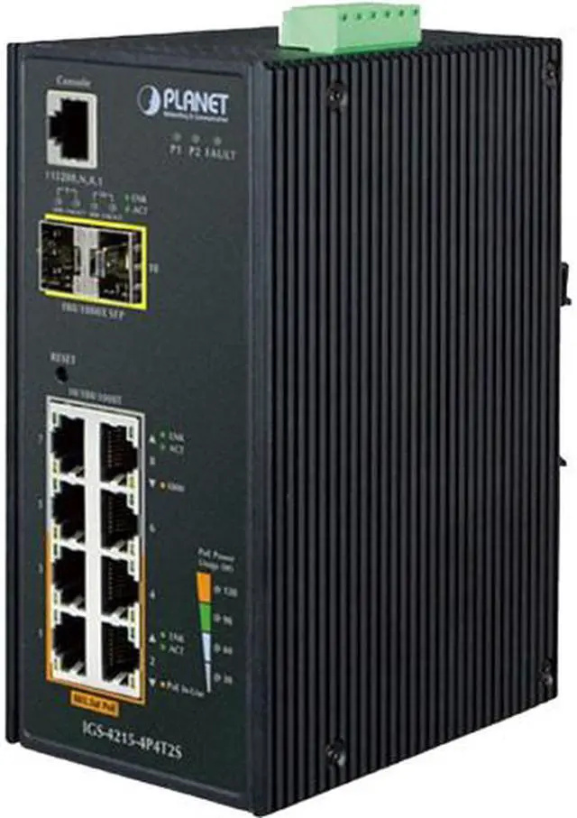 Main image of PLANET IGS-4215-4P4T2S Industrial 4-Port 10/100/1000T 802.3at PoE + 4-Port 10/100/1000T + 2-Port 100/1000X SFP Managed Switch (-40~75 degrees C)