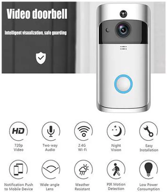 Alt view image 5 of 6 - V5 Video Doorbell Smart IP Camera WIFI Wireless Security Door Phone Bell Camera Visual Recording Home Monitor Doorbell