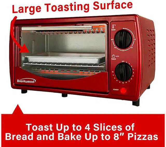 Alt view image 5 of 7 - Brentwood TS-345R Stainless Steel 4 Slice Toaster Oven, Ruby Red