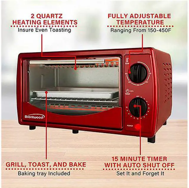 Alt view image 6 of 7 - Brentwood TS-345R Stainless Steel 4 Slice Toaster Oven, Ruby Red