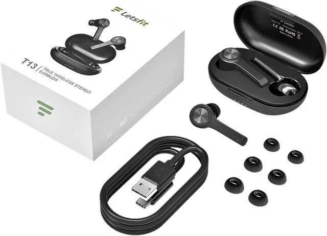 Alt view image 4 of 4 - Letsfit T13 Bluetooth 5.0 True Wireless Earbuds with Charging Case (Black)