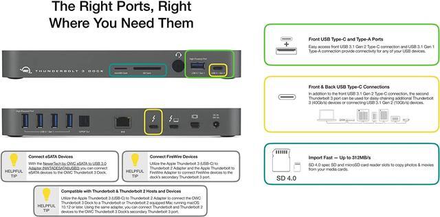 Alt view image 5 of 6 - OWC 14-Port Thunderbolt 3 Dock with Cable, Compatible with Windows PC and Mac, Space Gray