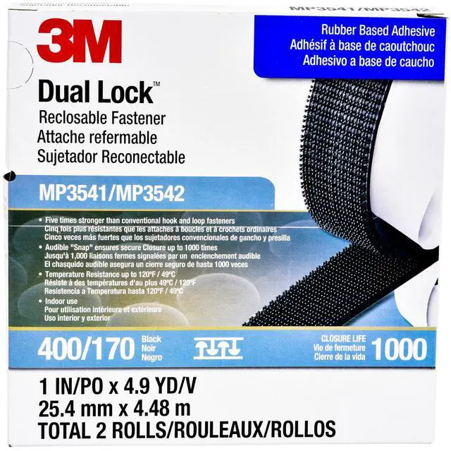 Main image of 3M™ Dual Lock™ Reclosable Fastener MP3541/MP3542, Black, 1 in x 5 yd, Type 400/170, 5 per case, PN06483