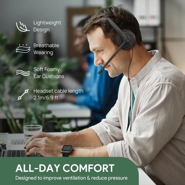 Alt view image 5 of 8 - Yealink Uh34 Usb Wired Headset With Microphone - Headphones With Noise Cancelling Professional Business Headphones Voip Phone Computer Call Center Office Ultra Light Mono
