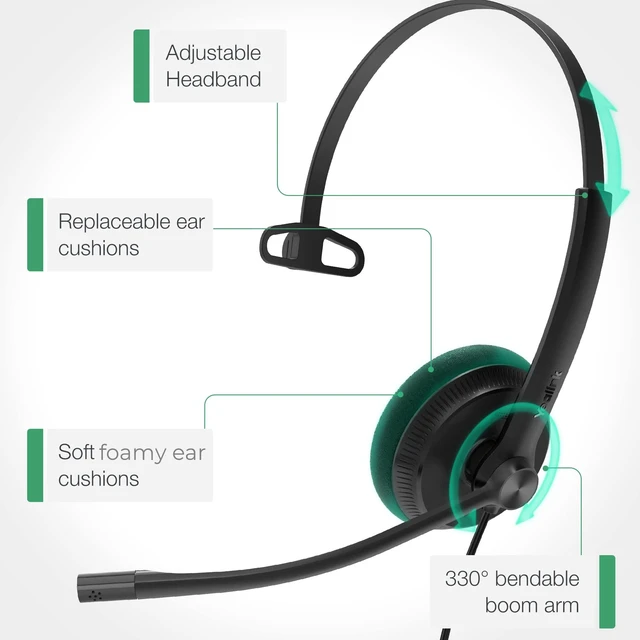Alt view image 8 of 8 - Yealink Uh34 Usb Wired Headset With Microphone - Headphones With Noise Cancelling Professional Business Headphones Voip Phone Computer Call Center Office Ultra Light Mono