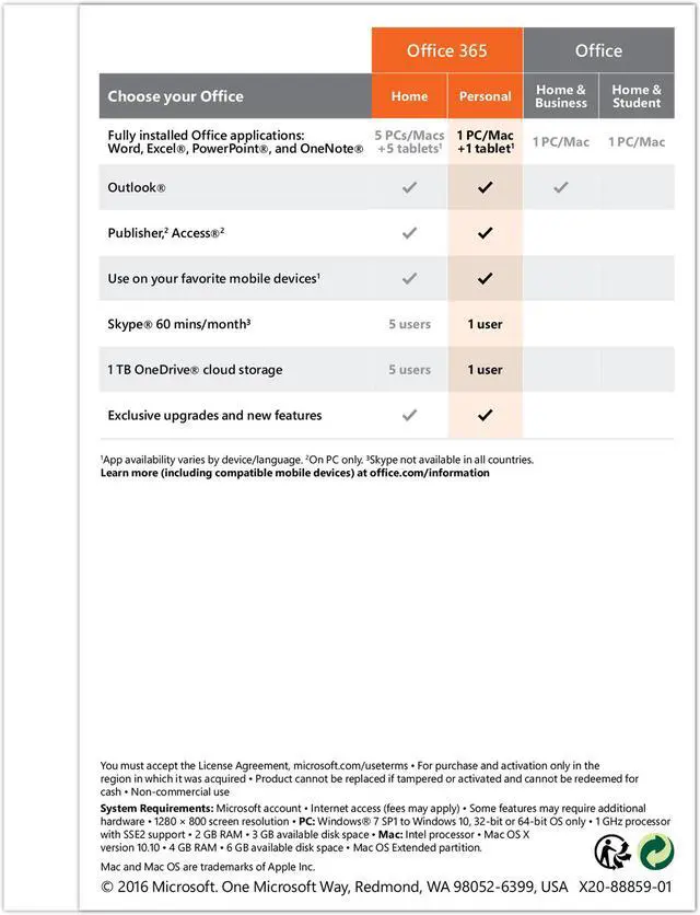 Alt view image 2 of 2 - Microsoft Office 365 Personal 1 Year Product Key Card - PC or Mac