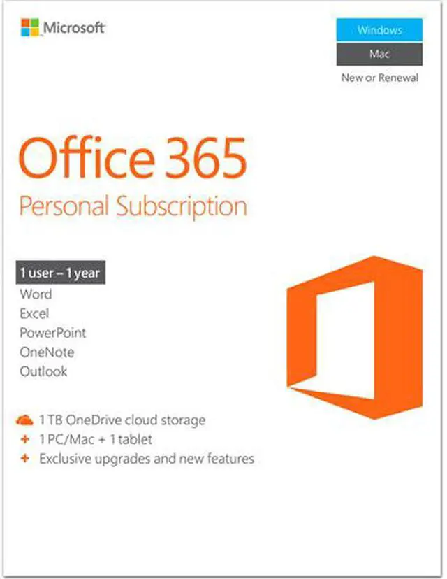 Main image of Microsoft Office 365 Personal 1 Year Product Key Card - PC or Mac