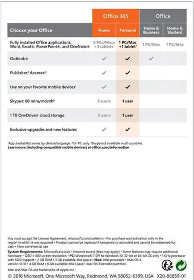 Alt view image 2 of 2 - Microsoft Office 365 Personal 1 Year Product Key Card - PC or Mac