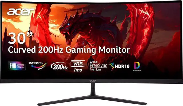 Main image of Acer Nitro ED306C Xbmiippx 29.5" 1500R Curved Zero-Frame UWFHD (2560 x 1080) VA Monitor with AMD FreeSync Premium Technology, Up to 200Hz, 1ms VRB, HDR 10, VESA mounting compliant (Display Port, 1 x HDMI 2.0 Port & 2 x HDMI 1.4 Ports)