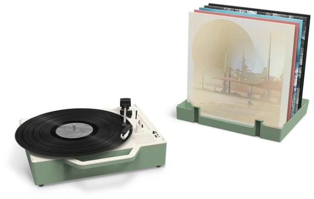 Alt view image 6 of 9 - Victrola Re-Spin Sustainable Suitcase Vinyl Record Player, 3-Speed (33 1/3, 45 & 78 RPM), Belt-Driven Bluetooth Turn Table with Built-in Bass Radiator, 3.5mm Headphone Jack, Basil Green