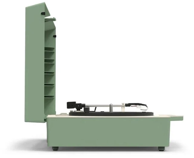 Alt view image 3 of 9 - Victrola Re-Spin Sustainable Suitcase Vinyl Record Player, 3-Speed (33 1/3, 45 & 78 RPM), Belt-Driven Bluetooth Turn Table with Built-in Bass Radiator, 3.5mm Headphone Jack, Basil Green