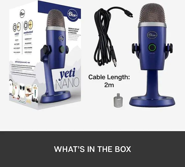 Alt view image 9 of 10 - Blue Yeti Nano Premium USB Microphone for PC, Mac, Gaming, Recording, Streaming, Podcasting, Condenser Mic with Blue VO!CE Effects, Cardioid and Omni, No-Latency Monitoring - Vivid Blue