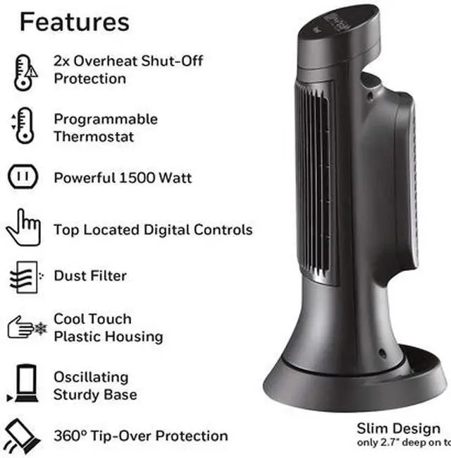 Alt view image 6 of 7 - Honeywell Digital Ceramic Mini Tower Heater HWLHCE311V