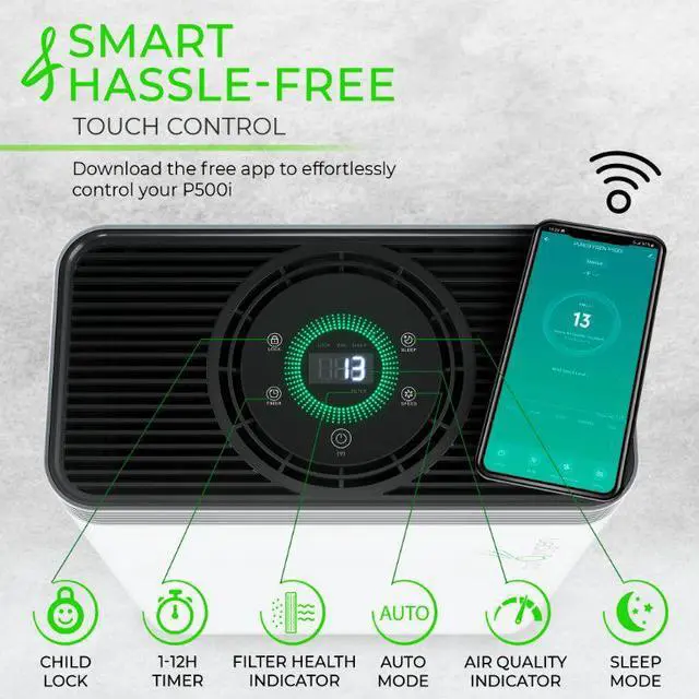 Alt view image 5 of 7 - PURO²XYGEN Air Purifier for Home, Multi-Stage Portable Air Purifier with True HEPA Filter, Cleans 550 Sq Ft/Hr, Includes Wifi Control via App, Automated Sensor, Child Lock, and Filter Health Indicator