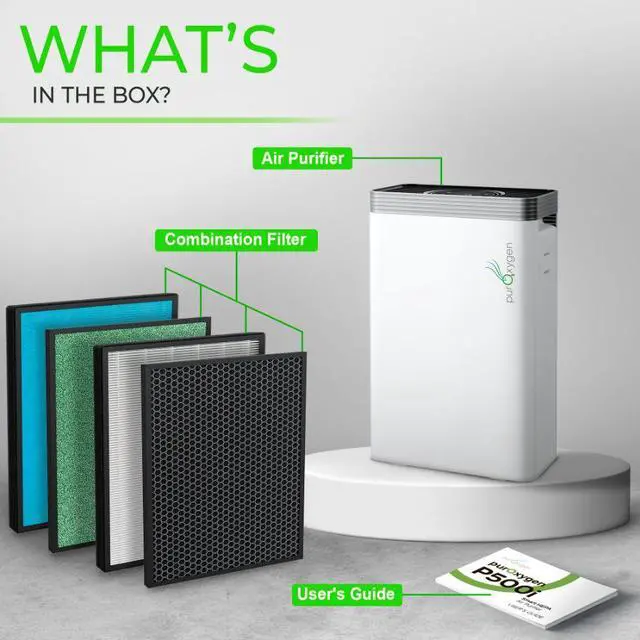 Alt view image 7 of 7 - PURO²XYGEN Air Purifier for Home, Multi-Stage Portable Air Purifier with True HEPA Filter, Cleans 550 Sq Ft/Hr, Includes Wifi Control via App, Automated Sensor, Child Lock, and Filter Health Indicator