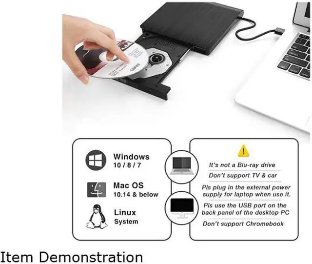 Alt view image 5 of 7 - Jansicotek External CD/DVD Drive USB 3.0 Portable R/W Optical Drive High Speed Data Transfer Slim CD DVD Burner Recorder CD ROM for Laptop/MacBook/Desktop, Black