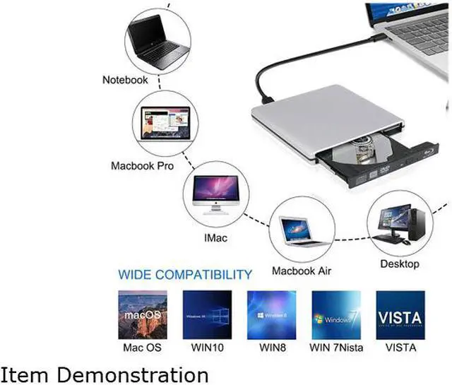 Alt view image 5 of 7 - Jansicotek External DVD CD Blu-ray Drive USB 3.0/USB-C BD 3D Blu-ray Player Portable DVD/CD-ROM BD-ROM Burner. High-Speed Data Transfer, Compatible with PC Laptops Desktops, Silver