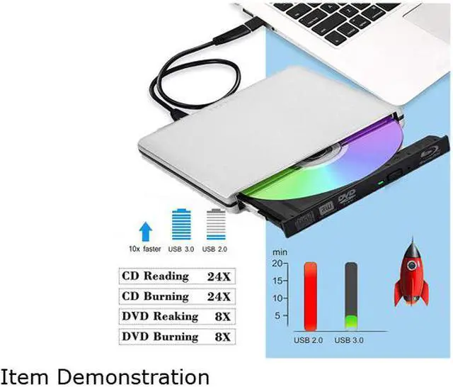Alt view image 7 of 7 - Jansicotek External DVD CD Blu-ray Drive USB 3.0/USB-C BD 3D Blu-ray Player Portable DVD/CD-ROM BD-ROM Burner. High-Speed Data Transfer, Compatible with PC Laptops Desktops, Silver
