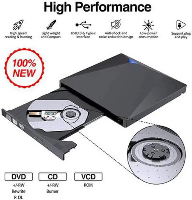 Alt view image 4 of 6 - External DVD Drive for Laptop, Portable High-Speed USB-C & USB 3.0 CD Burner/DVD Reader Writer for PC Desktops, Compatible with Windows/Mac OS X/Linux