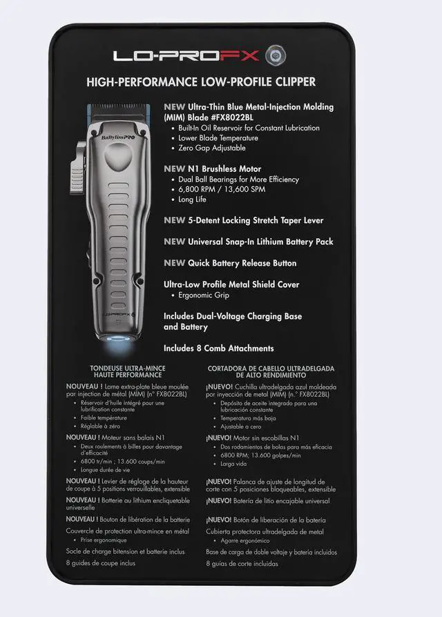 Alt view image 9 of 11 - BaBylissPRO® FXONE™ Lo-ProFX High Performance Low-Profile Clipper (Silver), Professional Cordless Clippers for Men with Interchangeable Battery, FX829