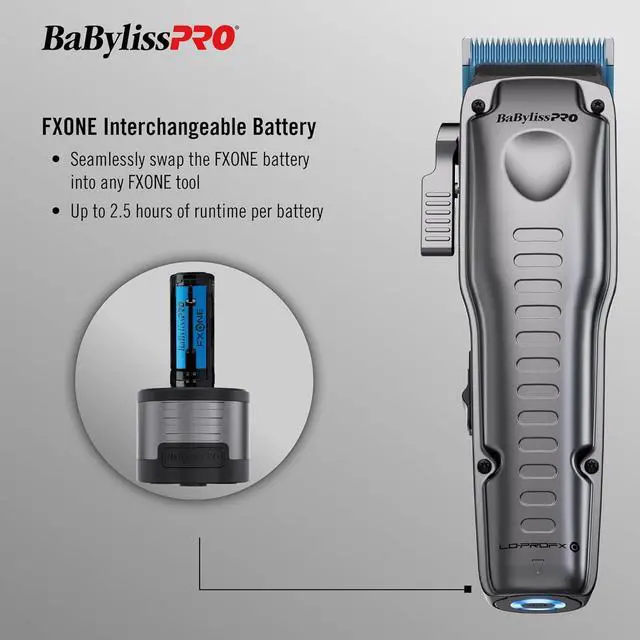 Alt view image 4 of 11 - BaBylissPRO® FXONE™ Lo-ProFX High Performance Low-Profile Clipper (Silver), Professional Cordless Clippers for Men with Interchangeable Battery, FX829