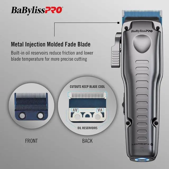 Alt view image 3 of 11 - BaBylissPRO® FXONE™ Lo-ProFX High Performance Low-Profile Clipper (Silver), Professional Cordless Clippers for Men with Interchangeable Battery, FX829