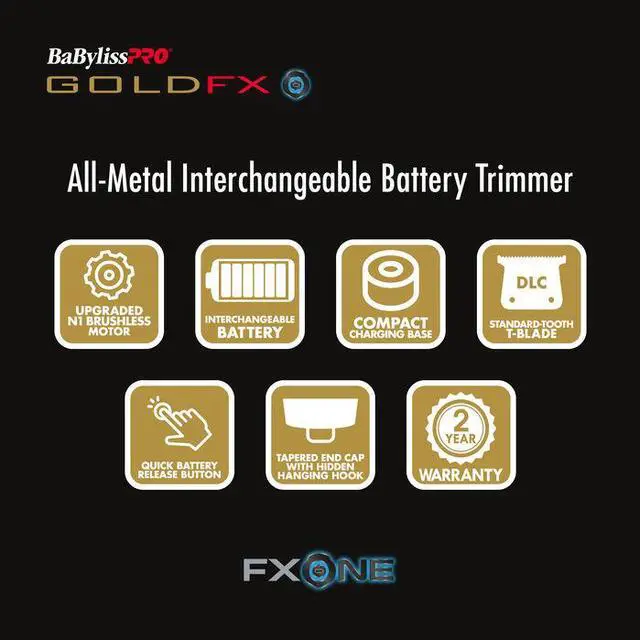Alt view image 5 of 6 - BaBylissPRO FXONE™ GOLDFX Trimmer, Professional Cordless Outlining Trimmers for Men with Interchangeable Battery, FX799G