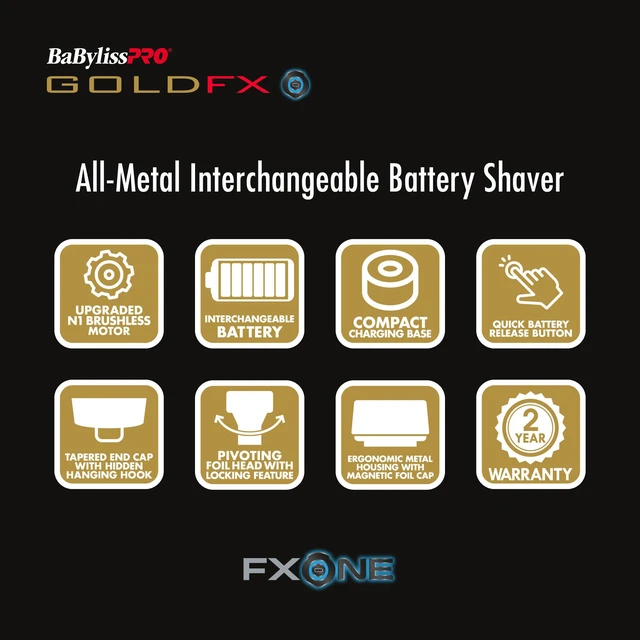 Alt view image 10 of 11 - BaByliss Pro FXONE GOLDFX All-Metal Interchangeable-Battery Shaver Gold #FX79FSG