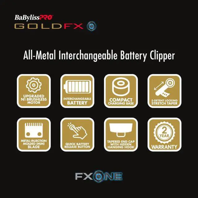 Alt view image 5 of 6 - BaBylissPRO FXON GOLDFX Clipper, Professional Cordless Clipper For Men, USB-C with Interchangeable Battery,  FX899G
