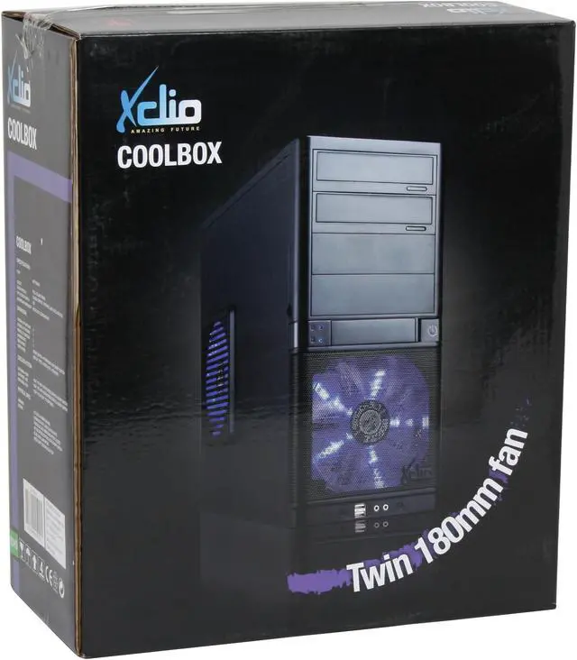 Alt view image 11 of 11 - XCLIO Coolbox Fully Black Finish 0.5 mm SECC Chassis/ ABS Frontpanel ATX Mid Tower Computer Case w/ 2pcs 180mm fans