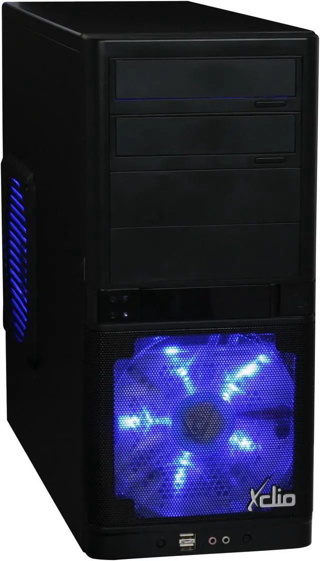 Main image of XCLIO Coolbox Fully Black Finish 0.5 mm SECC Chassis/ ABS Frontpanel ATX Mid Tower Computer Case w/ 2pcs 180mm fans