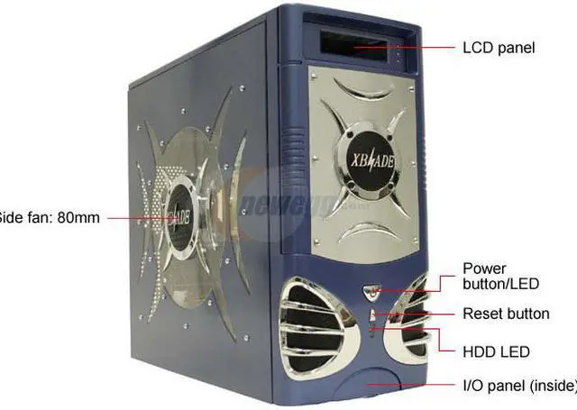 Alt view image 2 of 12 - ATOP XBlade AT859A-BL Blue/Silver Steel ATX Mid Tower Computer Case 450W Power Supply