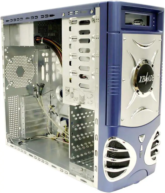 Alt view image 7 of 12 - ATOP XBlade AT859A-BL Blue/Silver Steel ATX Mid Tower Computer Case 450W Power Supply
