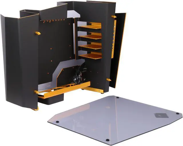 Alt view image 5 of 10 - IN WIN S-FRAME (BLACK/GOLD) Black Aluminum / Tempered Glass Open-Air Computer Case Support ATX12V/EPS size(Up to 220mm) Power Supply