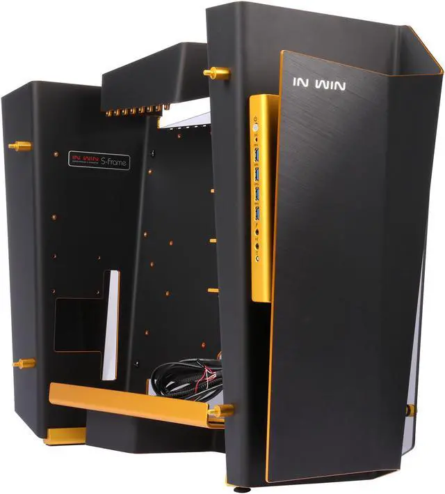 Alt view image 7 of 10 - IN WIN S-FRAME (BLACK/GOLD) Black Aluminum / Tempered Glass Open-Air Computer Case Support ATX12V/EPS size(Up to 220mm) Power Supply