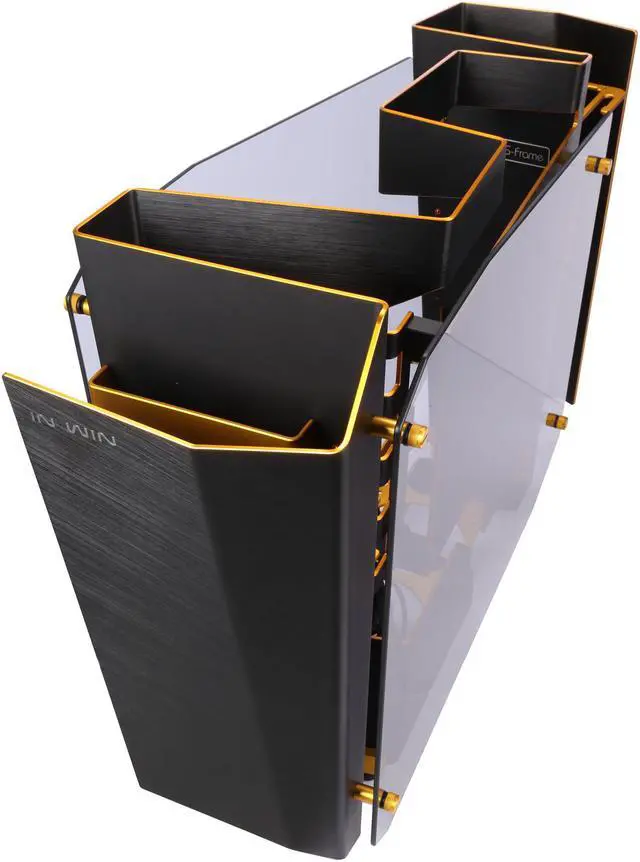 Alt view image 8 of 10 - IN WIN S-FRAME (BLACK/GOLD) Black Aluminum / Tempered Glass Open-Air Computer Case Support ATX12V/EPS size(Up to 220mm) Power Supply
