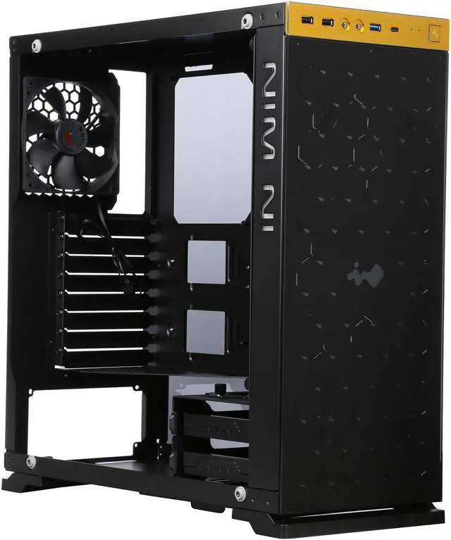 Alt view image 7 of 9 - IN WIN 805 GOLD / Black Aluminum / Tempered Glass ATX Mid Tower Computer Case Compatible with ATX 12V/EPS (up to 220mm) Power Supply