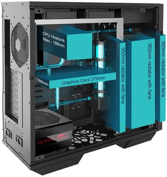 Alt view image 6 of 12 - IN WIN 509 Black / Grey SECC / Tempered Glass ATX Full Tower Computer Case ATX PS2 / EPS 12V Power Supply