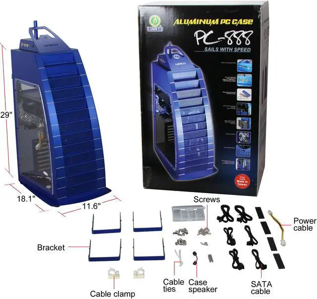 Alt view image 11 of 11 - LIAN LI PC-888 Blue Aluminum ATX Full Tower Computer Case