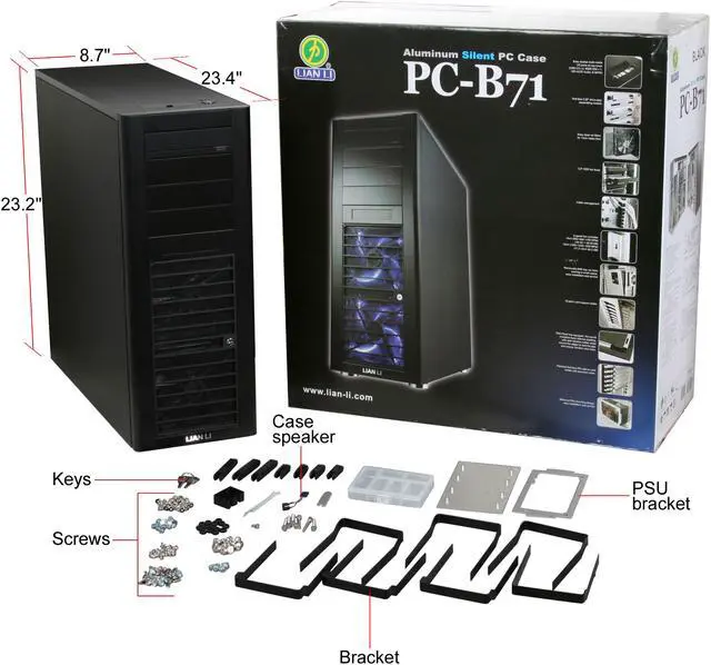 Alt view image 10 of 10 - LIAN LI PC-B71 Black Aluminum ATX Full Tower Computer Case